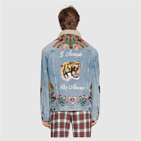 gucci shearling denim jacket replica|gucci retro denim jacket.